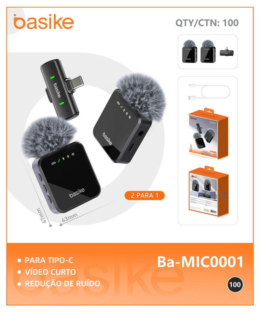Microfone lapela Ba-MIC0001 Caixa C/100