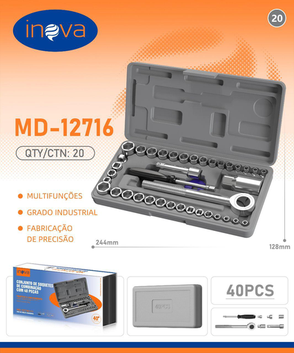 [MD-12716] Conjunto de soquetes 40 PCs MD-12716 Caixa C/20