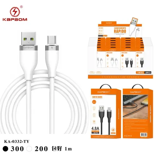 [KA-0332-TY] Cabo de Dado TYPE-C 4.8A 1m (EMBALADO) KA-0332-TY Caixa C/500
