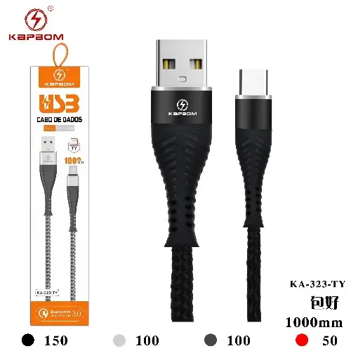 [KA-323-TY] Cabo de Dados TYPE-C 1m (EMBALADO) KA-323-TY  Caixa C/400