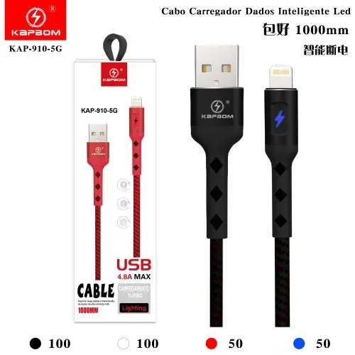[KA-910-5G] Cabo Carregador Dados Inteligente Led (POWER OFF) KA-910-5G Caixa C/300