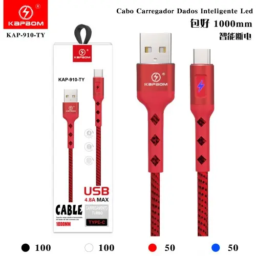 [KA-910-TY] Cabo Carregador Dados Inteligente Led (POWER OFF) KA-910-TY Caixa C/300