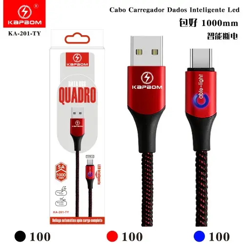[KA-201-TY] Cabo Carregador Dados Inteligente Led (POWER OFF) KA-201-TY Caixa C/300