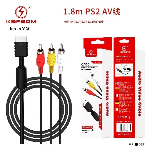 [KA-AV20] Cabo AV RCA Compatível P/PS1/PS2/PS3 1.8m KA-AV20 Caixa C/300